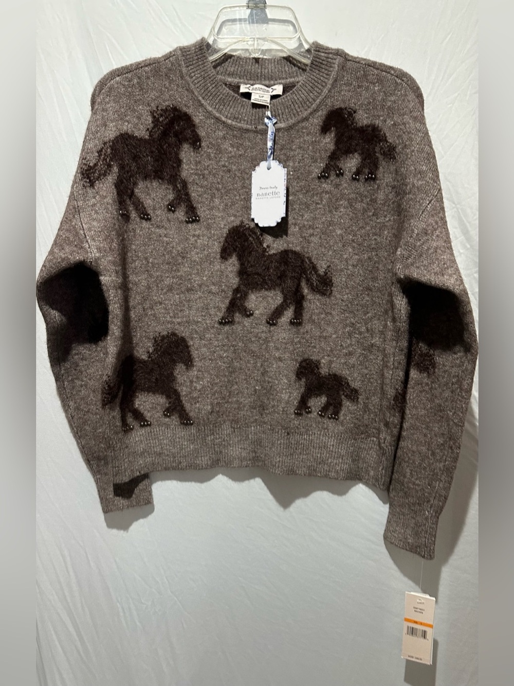 Nanette Lepore Brown Horse Motif Crewneck Sweater - Size S/P